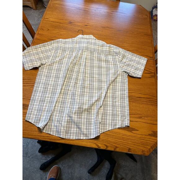 Van Heusen Men's XXL 18-18 1/2 cream and  green plaid casual button down shirt - Picture 2 of 3